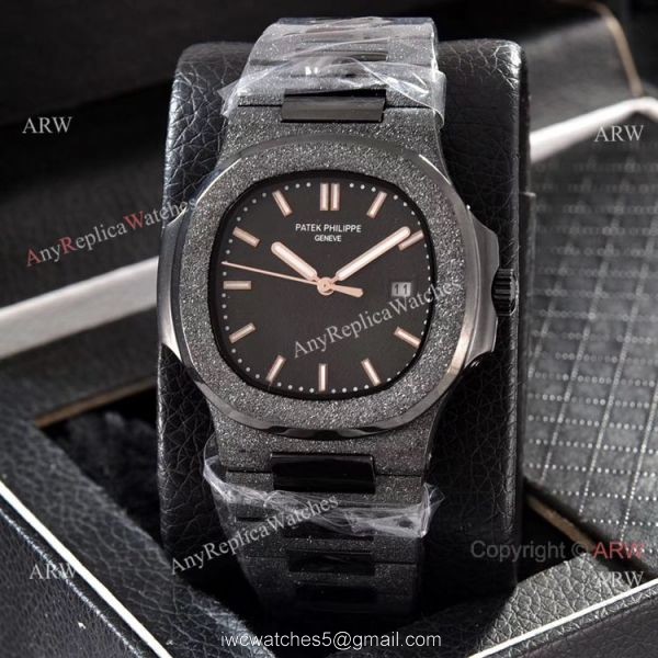 Replica Patek Philippe Frosted Gold Watch Black Frosted Dial 40mm 7