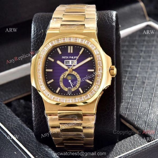 Wholesale Copy Patek Philippe Annual Calendar Watches Yellow Gold with Diamond 7