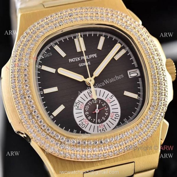 Clone Patek Philippe Nautilus Yellow Gold Diamond Bezel Chronograph Watches 7