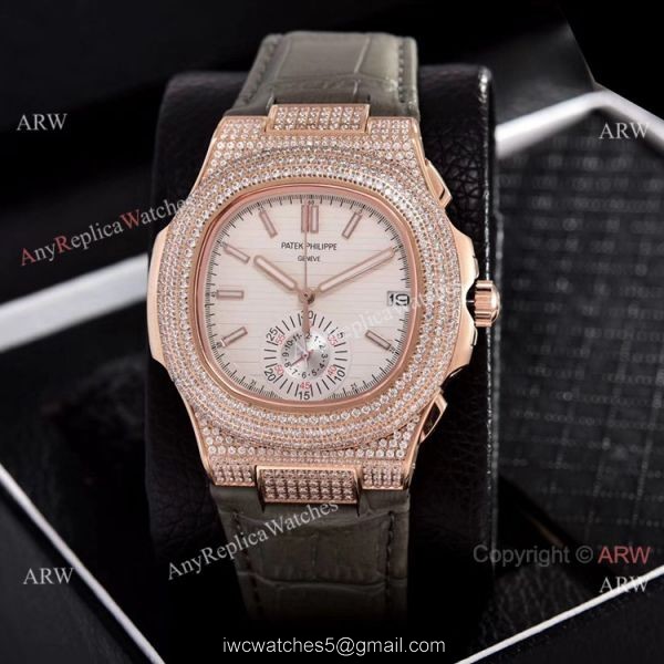 Japan Grade Patek Philippe Nautilus Chronograph Watches Rose Gold Diamond Case 7