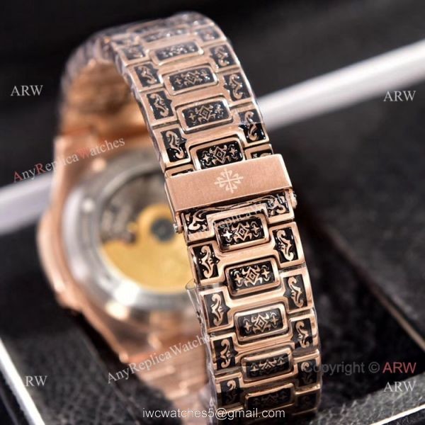 Patek Philippe Annual Calendar Copy Watches Rose Gold Engraving 7