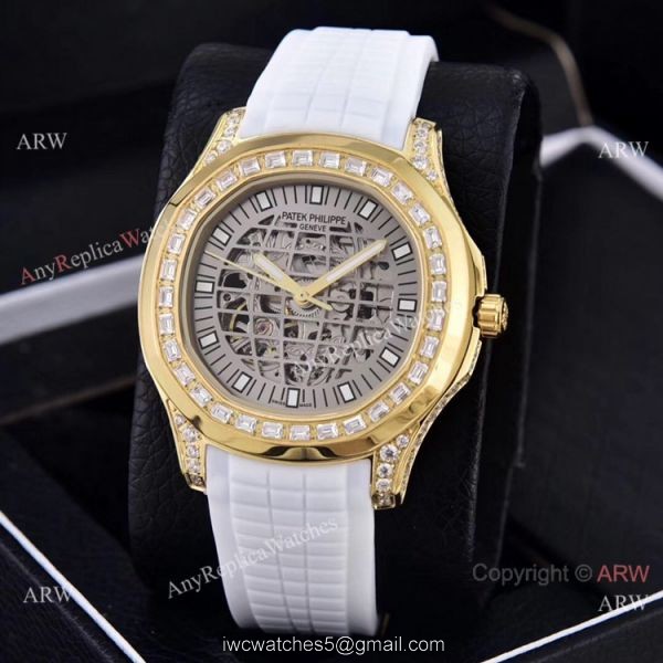 Replica Patek Philippe Aquanaut Watches Brown Hollow Dial Diamond Bezel 7