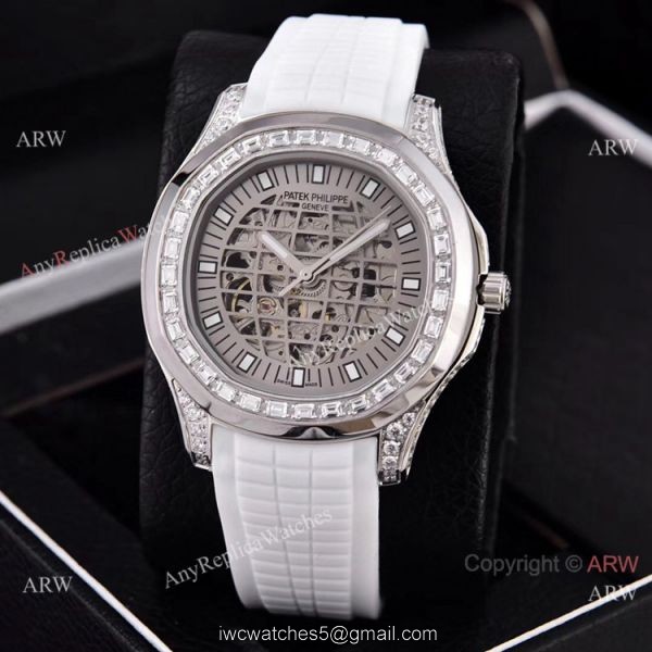 Copy Patek Philippe Aquanaut Watches Hollow Face Silver Diamond Bezel 7