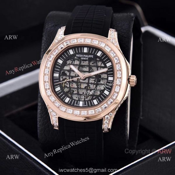 Replica Patek Philippe Aquanaut Diamond Watches Hollow Dial Rose Gold 7