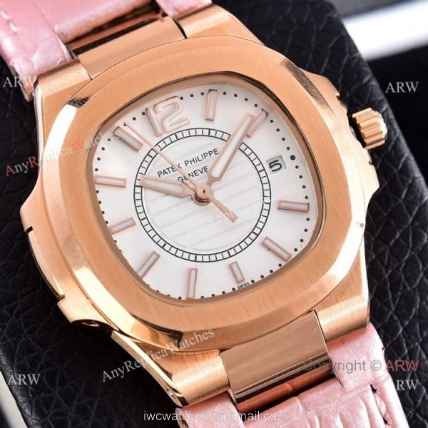 Copy Patek Philippe Nautilus Quartz Watches Rose Gold Women Size 7