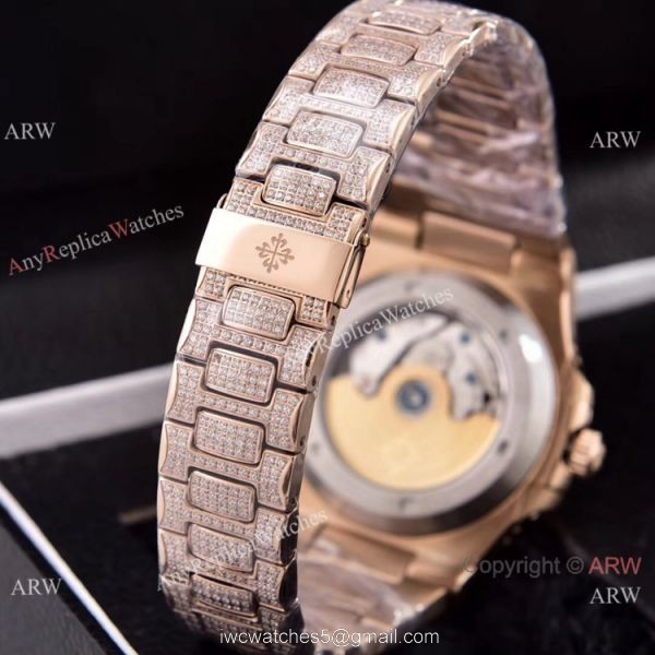 Patek Philippe Annual Calendar Copy Watches Iced Out Rose Gold Case 7