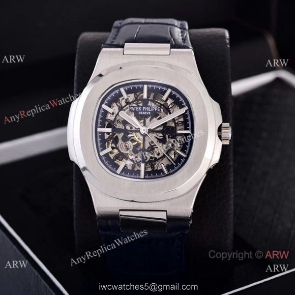 Faux Patek Philippe Nautilus Skeleton Watches Stainless Steel Case 7