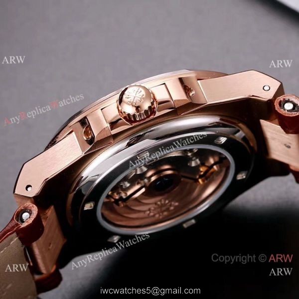 Best Copy Patek Philippe Nautilus 40mm Watches Rose Gold Brown Leather Band 7