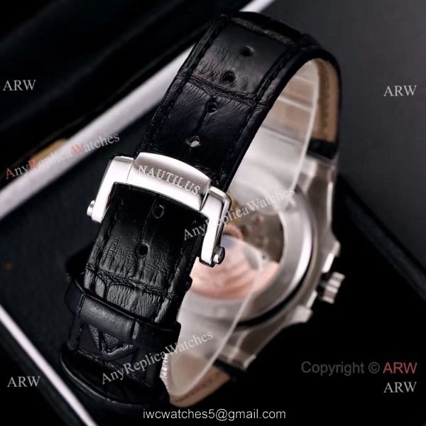 Buy Knockoff Patek Philippe Nautilus Watches SS Gray Dial Leather Strap 7