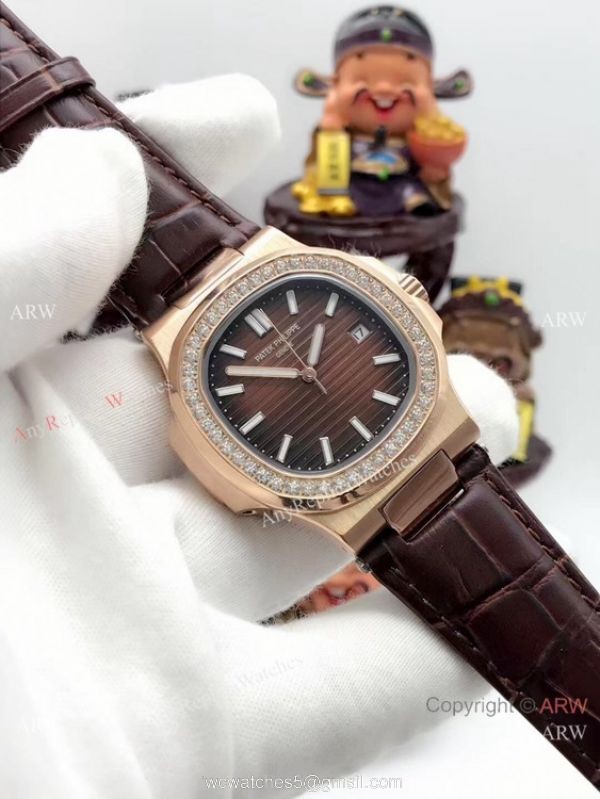 Patek Philippe Nautilus Replica Watch Diamond Bezel Rose Gold 7