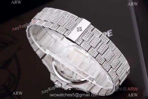 Iced Out Patek Philippe Nautilus Moon Phase Power Reserve 5712 Watch Swiss Grade Watch 7