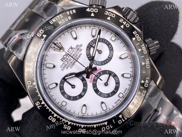 New! Swiss Copy Rolex Daytona 7750 Black Steel Panda Face Watch 7