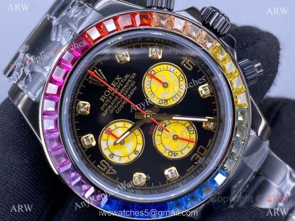 Swiss Replica Rolex Watches Daytona 116598 RBOW Black Steel 40mm 7