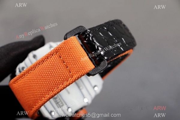 KV Factory Richard Mille RM 12-01 Tourbillon Watch Quartz fiber Case Orange Canvas Strap 7