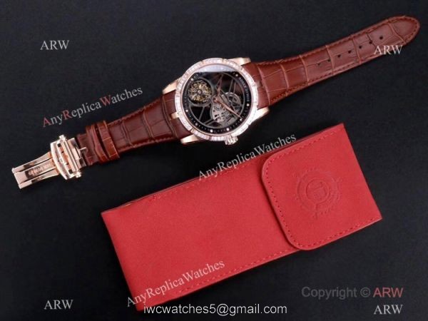 Super Clone Roger Dubuis Excalibur Skeleton Swiss Tourbillon JBF V3 Diamond Black Dial Watch Rose Gold 7
