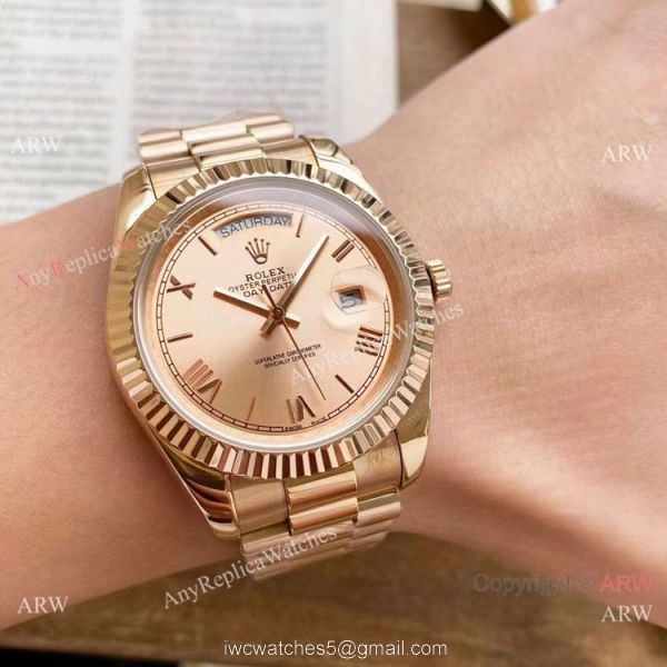 Copy Rolex Day Date 40mm Watches Black Dial Rose Gold Presidential Strap 7