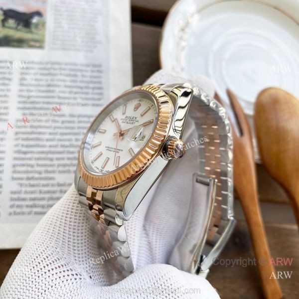 Best Replica Rolex DateJust Men Watches Two Tone Rose Gold White Face 40mm 7