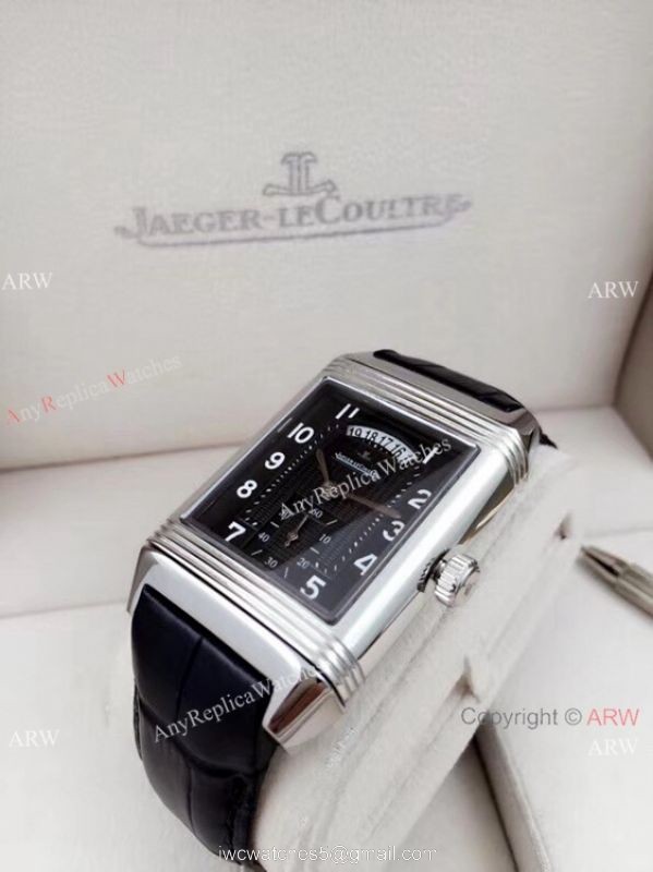 AAA Quality Copy Jaeger LeCoultre Grande Reverso Duo Watch SS Black Dial with Date 7