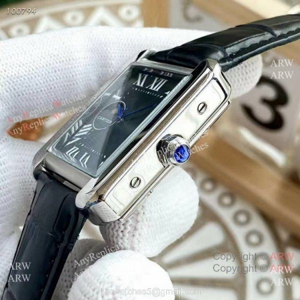 Replica Cartier Tank Moonphase Watches Leather Strap 7