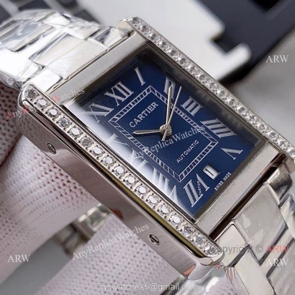 High Quality Replica Rose Gold Cartier Tank Automatic Watch With Diamond Bezel 7