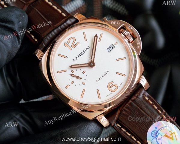 Copy Panerai Luminor Due 42mm Autmatic Watch With A Red Dial Red Leather Strap 7