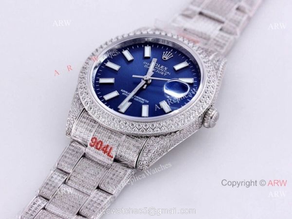 Full Diamond Rolex Datejust 41 Blue Dial Rolex 126334 High Quality Replica Watch 7