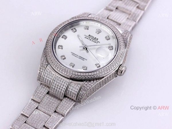 New Rolex Datejust ii 41mm Silver Dial Iced Out Rolex Diamond Watch Replica 7