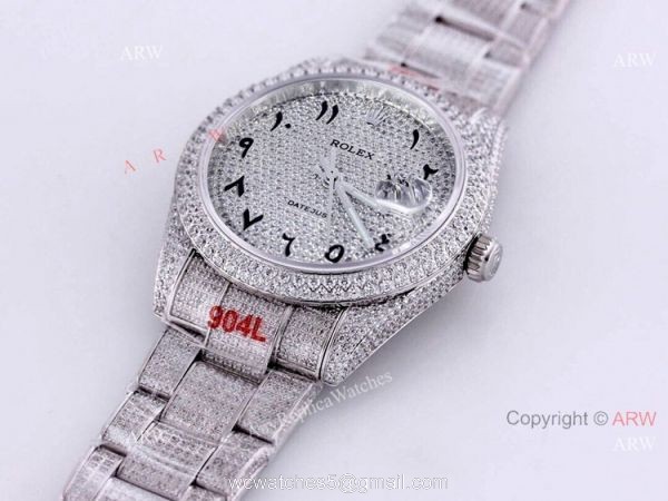 Diamond Rolex Arabic Numerals Iced Out Datejust 126334 Mens Watch Replica 7