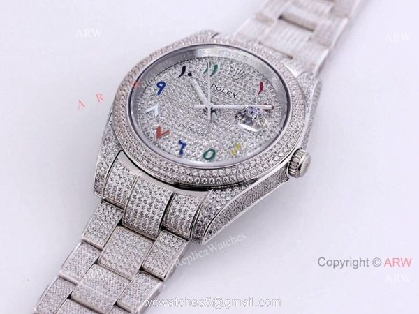 Full Diamond Rolex Datejust 41 Arabic Numerals Replica Watches Automatic For Men 7