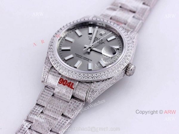 Best Rolex Datejust 41 White Dial Stick Markers Full Diamonds Watch Automatic Replica 7