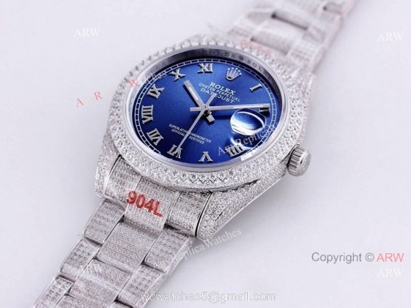 Diamond Rolex Datejust Blue Dial Roman Numerals Automatic Watch Best Replica 7