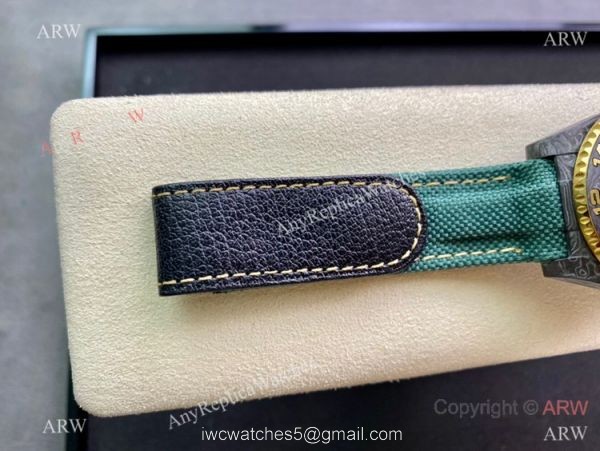 2021 Super Clone Rolex Diw GMT-Master 2 Watch JH Factory Cal.3186 Smoked Yellow Dial Green fabric Leather Strap 7
