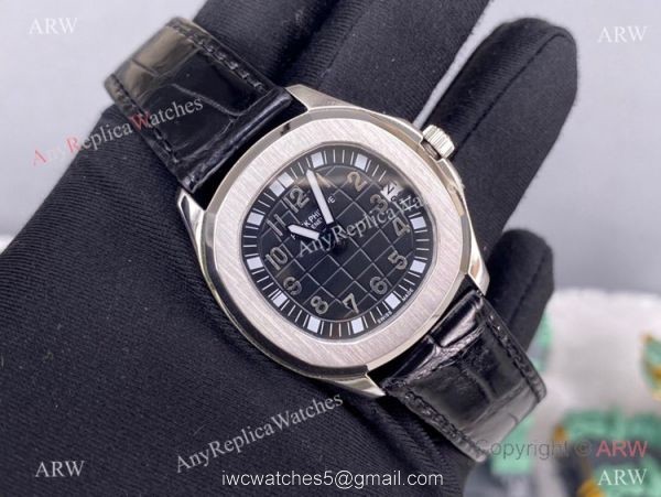 PPF Swiss Patek Philippe Aquanaut Lady Black Leather Strap Copy Watch 7