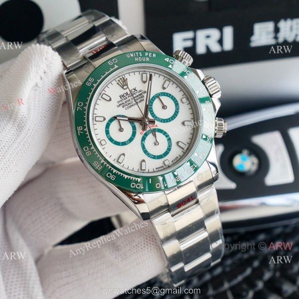 Swiss Grade One Replica Rolex Cosmograph Daytona ETA7750 Watch White and Green 7
