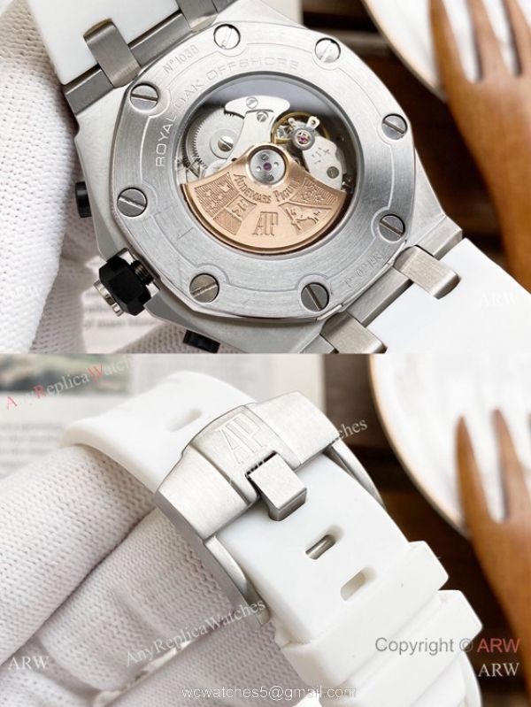 Knockoff Audemars Piguet Royal Oak Offshore 26470 Watches SS White Rubber Strap Automatic 7