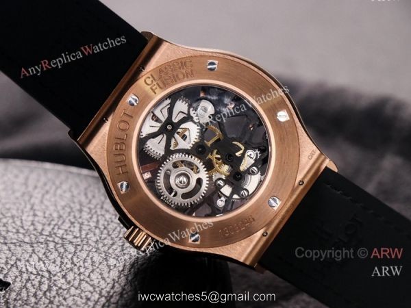 Best Hublot Classic Fusion Skeleton Tourbillon Rose Gold Replica Watch Hand-Winding 7