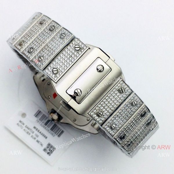 Best Copy Iced Out Cartier Santos Watch Automatic Cartier Santos 100 Diamond Watch 7