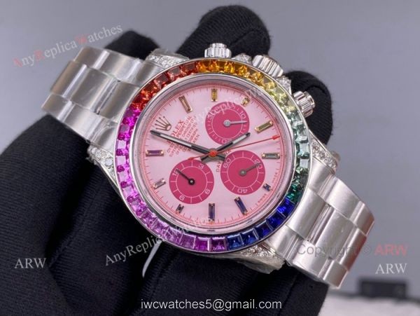 Noob Factory Cal.4130 Rolex Daytona Rainbow Pink Face Diamond Watches High Copy 7