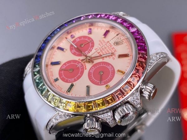 Noob Blaken Rolex Rainbow Daytona 4130 White Rubber Band Best Replica Watch 7