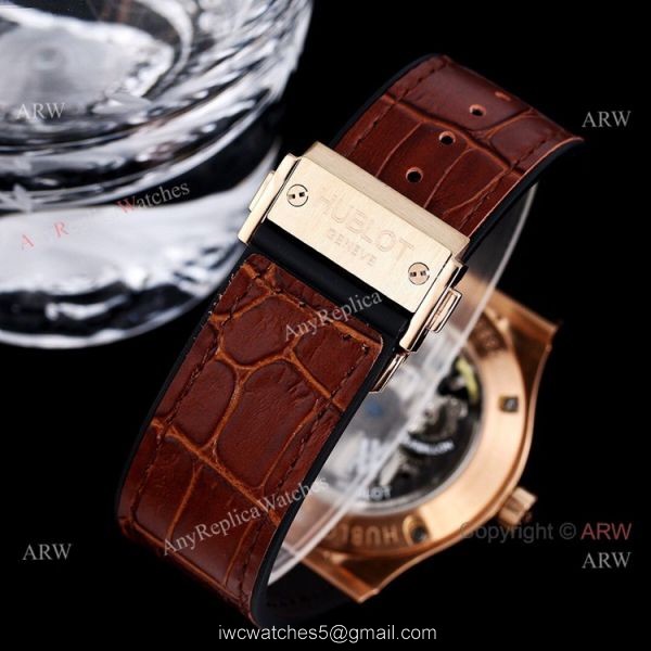 45mm Hublot Big Bang Rose Gold Skeleton Watch With Diamonds For Mens Replica 7