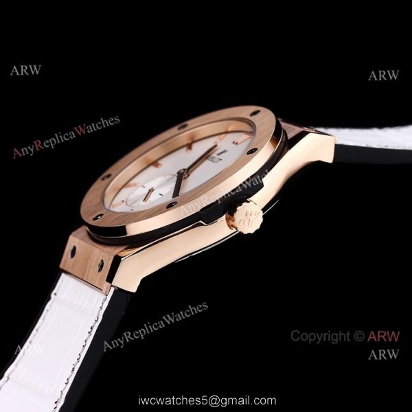 Stainless Steel Hublot Classic Fusion 42mm White Dial White Leather Strap Watch Replica 7