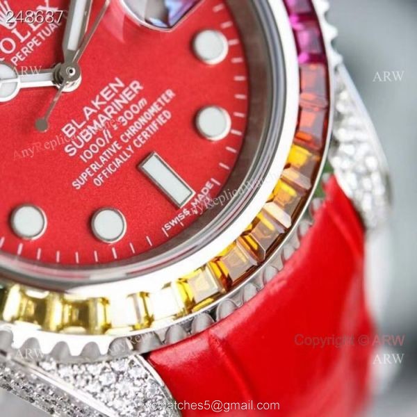 New Blaken Rolex Submariner Red Dial Rainbow Bezel Swiss Replica Watches 40mm 7
