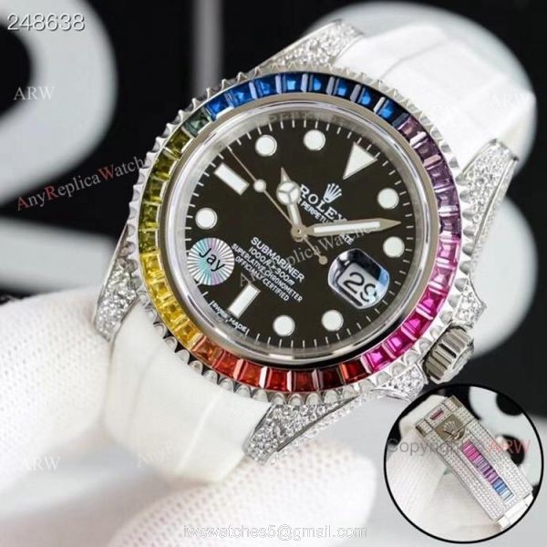 New Rolex Submariner Rainbow Bezel Black Dial Asia 2824 Replica Watches 40mm 7