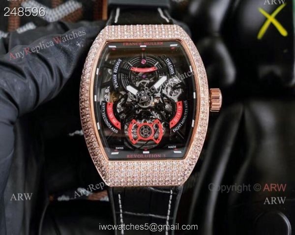 Replica Rose Gold Franck Muller V45 Revolution 3 Skeleton Watch With Diamonds for men 7