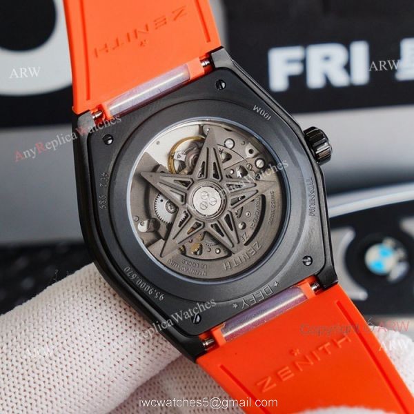 Swiss Grade Zenith Defy Classic Skeleton Dial Orange Rubber Strap High End Replica Watch 7