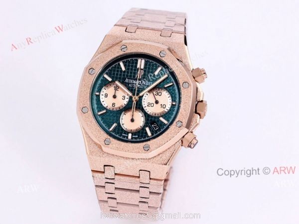 New Audemars Piguet Frosted Gold Royal Oak Rose Gold Watch 41mm Silver Dial with Stop Function High Copy 7
