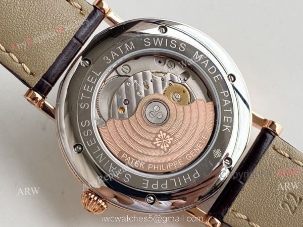 Swiss Replica Patek Philippe Calatrava Classic Watch Blue Face Brown Leather Strap For Men 7