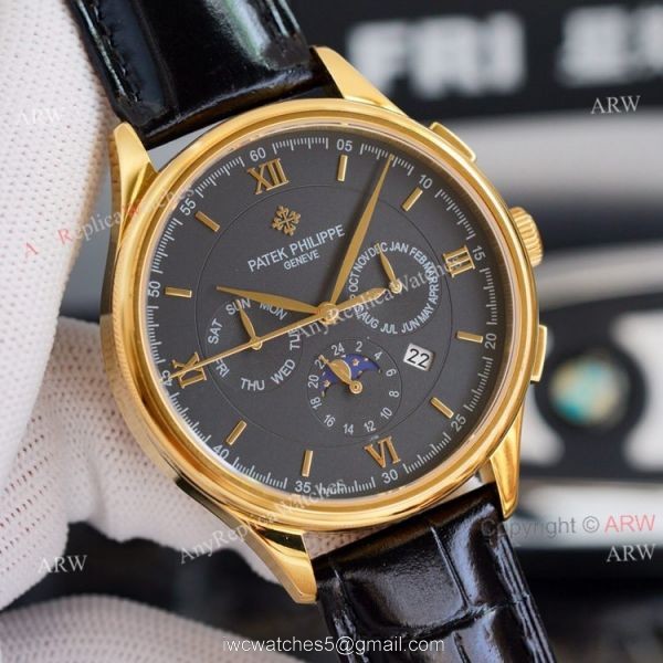 Swiss Replica Patek Philippe Moonphase Gold Grand Complications 9100 Automatic Watch White Face 7