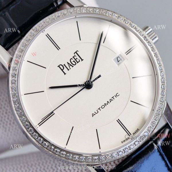 Asia 2824 Piaget Altiplano Black Dial Black Leather Strap Knockoff Watch With Diamond Bezel 7