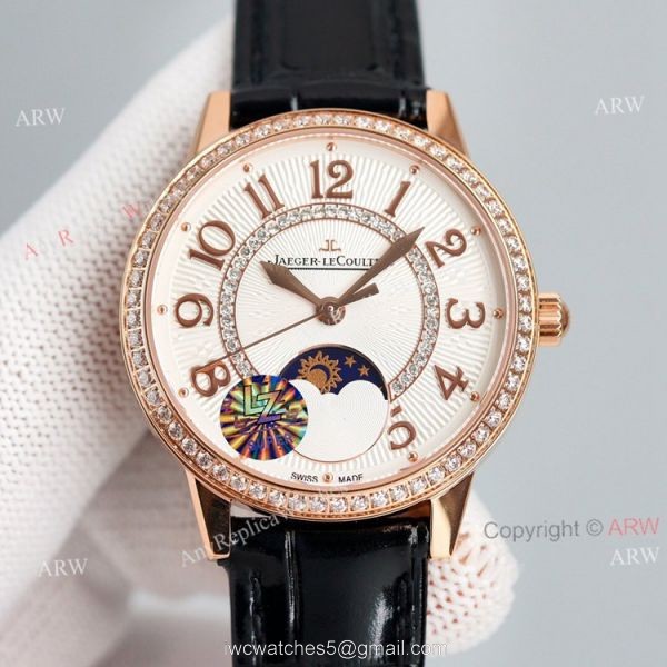 Best Copy White Face Jaeger Lecoultre Rendez-Vous Ladies Watch With Diamonds Blue Leather Strap 7